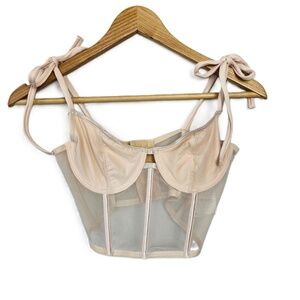 Kat the Label Femme Bustier Corset Sheer Top Cream Tie Paneled NWT Size Small‎